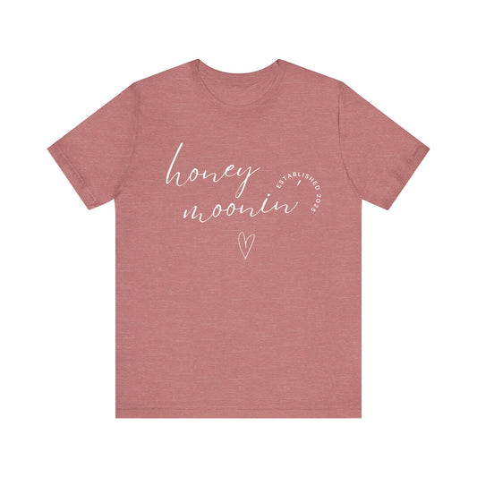 Honeymoonin' With Heart White Cursive Text T-shirt