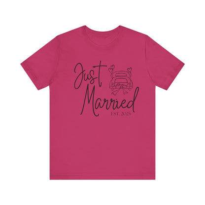 Just Married 2025 With Car Black Text T-shirt
