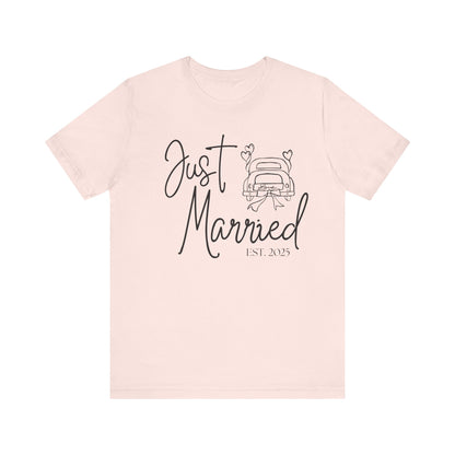 Just Married 2025 With Car Black Text T-shirt