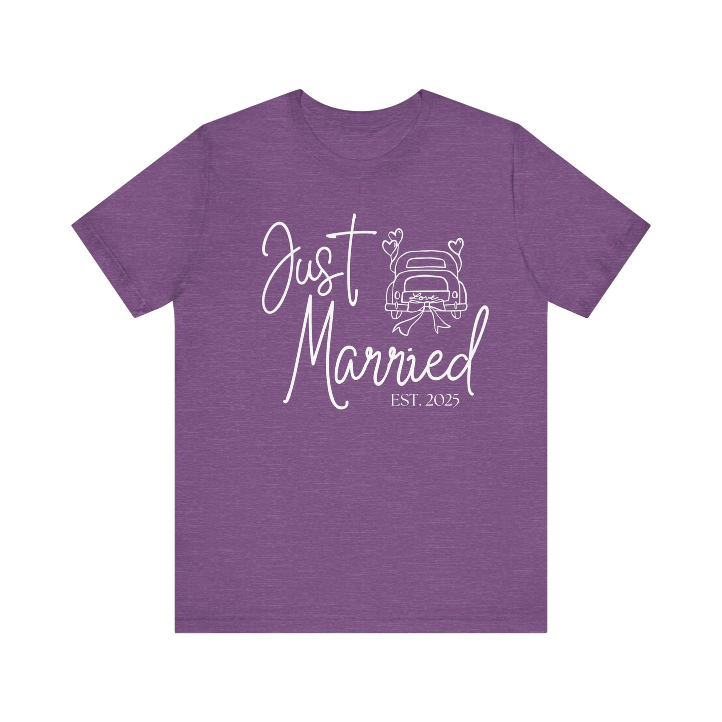 Just Married 2025 With Car White Text T-shirt