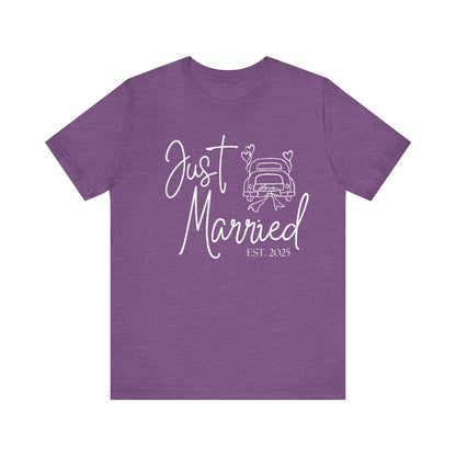 Just Married 2025 With Car White Text T-shirt