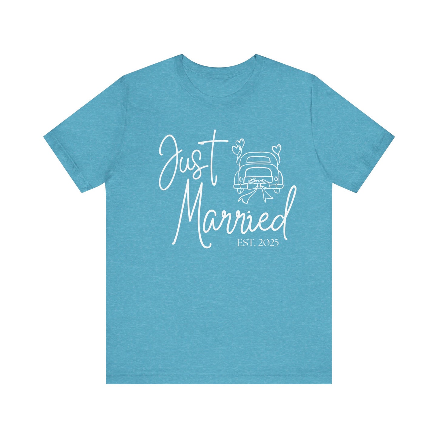 Just Married 2025 With Car White Text T-shirt