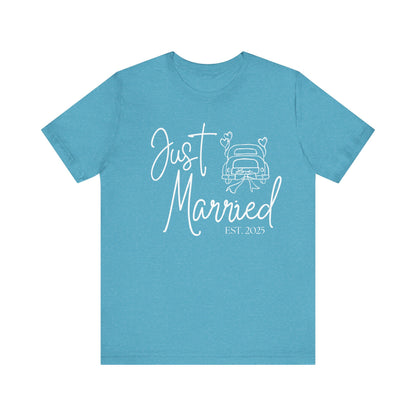 Just Married 2025 With Car White Text T-shirt
