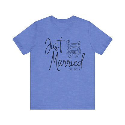 Just Married 2025 With Car Black Text T-shirt