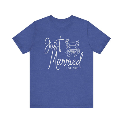 Just Married 2025 With Car White Text T-shirt