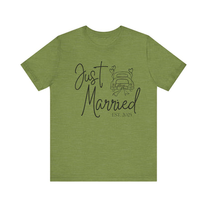Just Married 2025 With Car Black Text T-shirt