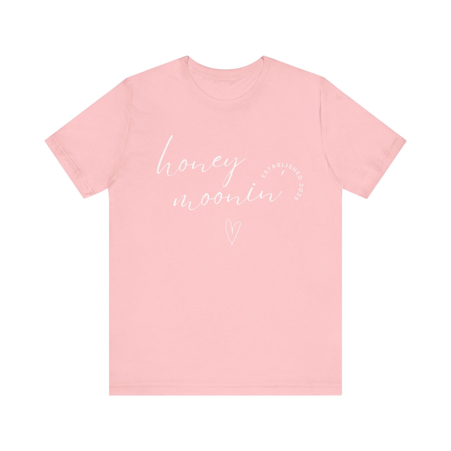 Honeymoonin' With Heart White Cursive Text T-shirt