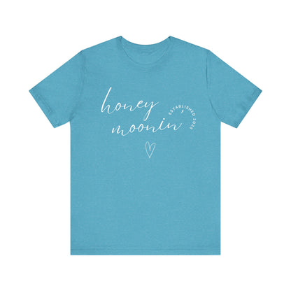 Honeymoonin' With Heart White Cursive Text T-shirt