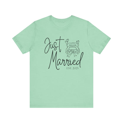 Just Married 2025 With Car Black Text T-shirt