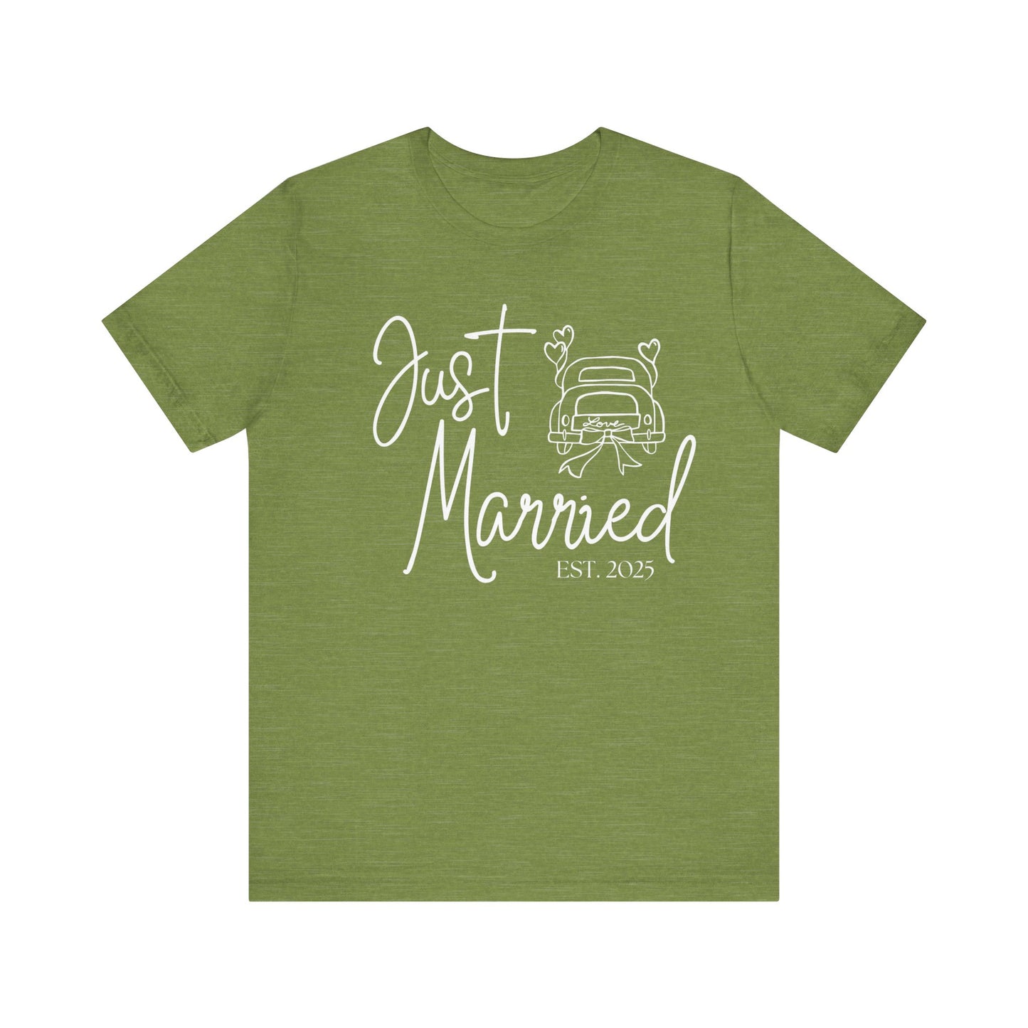 Just Married 2025 With Car White Text T-shirt
