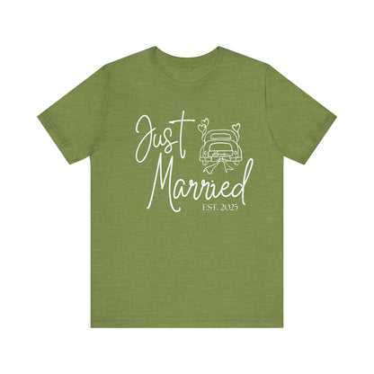 Just Married 2025 With Car White Text T-shirt