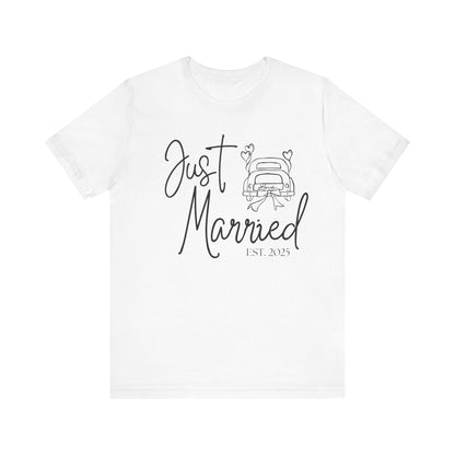 Just Married 2025 With Car Black Text T-shirt