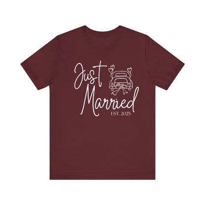 Just Married 2025 With Car White Text T-shirt