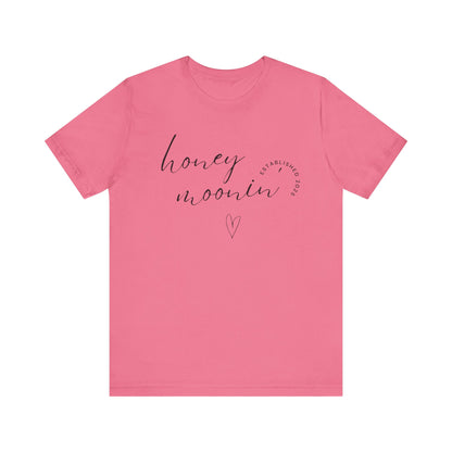 Honeymoonin' With Heart Cursive 2025 Black Text T-shirt