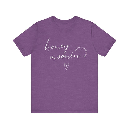 Honeymoonin' With Heart White Cursive Text T-shirt