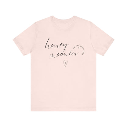 Honeymoonin' With Heart Cursive 2025 Black Text T-shirt