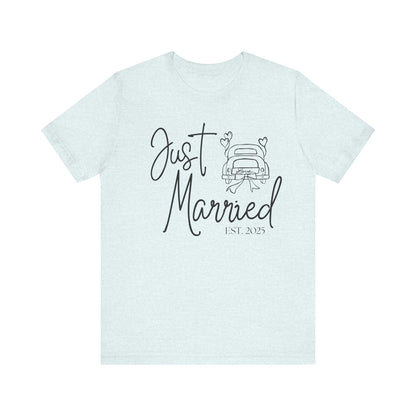 Just Married 2025 With Car Black Text T-shirt