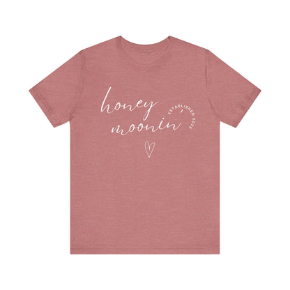 Honeymoonin' With Heart White Cursive Text T-shirt