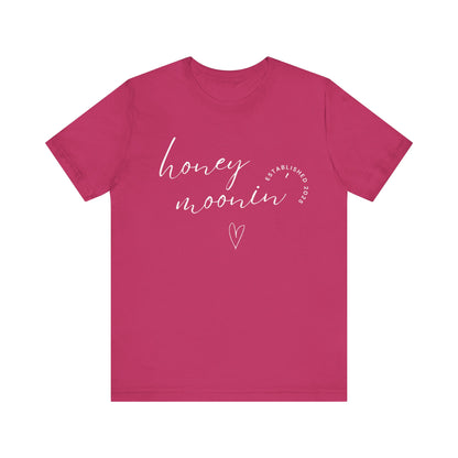 Honeymoonin' With Heart White Cursive Text T-shirt