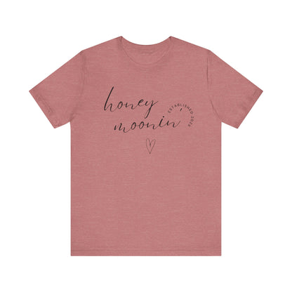 Honeymoonin' With Heart Cursive 2025 Black Text T-shirt