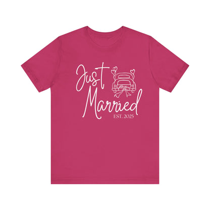 Just Married 2025 With Car White Text T-shirt
