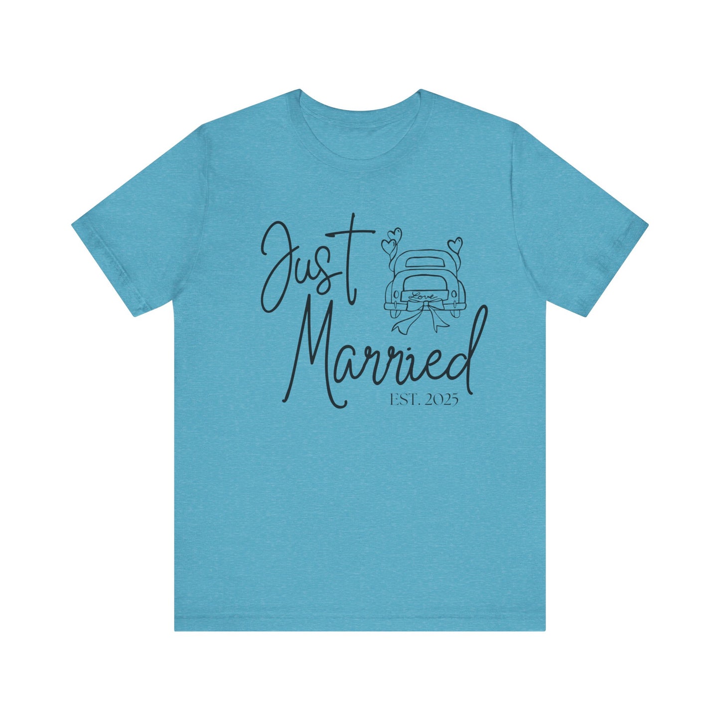 Just Married 2025 With Car Black Text T-shirt