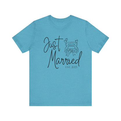 Just Married 2025 With Car Black Text T-shirt