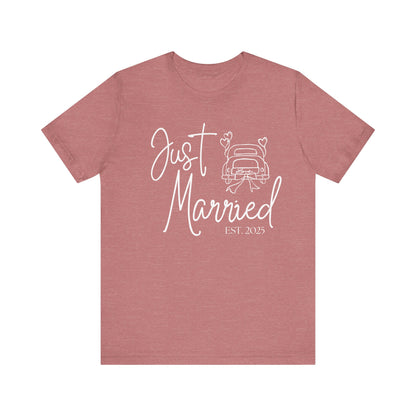 Just Married 2025 With Car White Text T-shirt