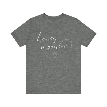 Honeymoonin' With Heart White Cursive Text T-shirt