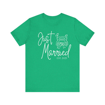 Just Married 2025 With Car White Text T-shirt
