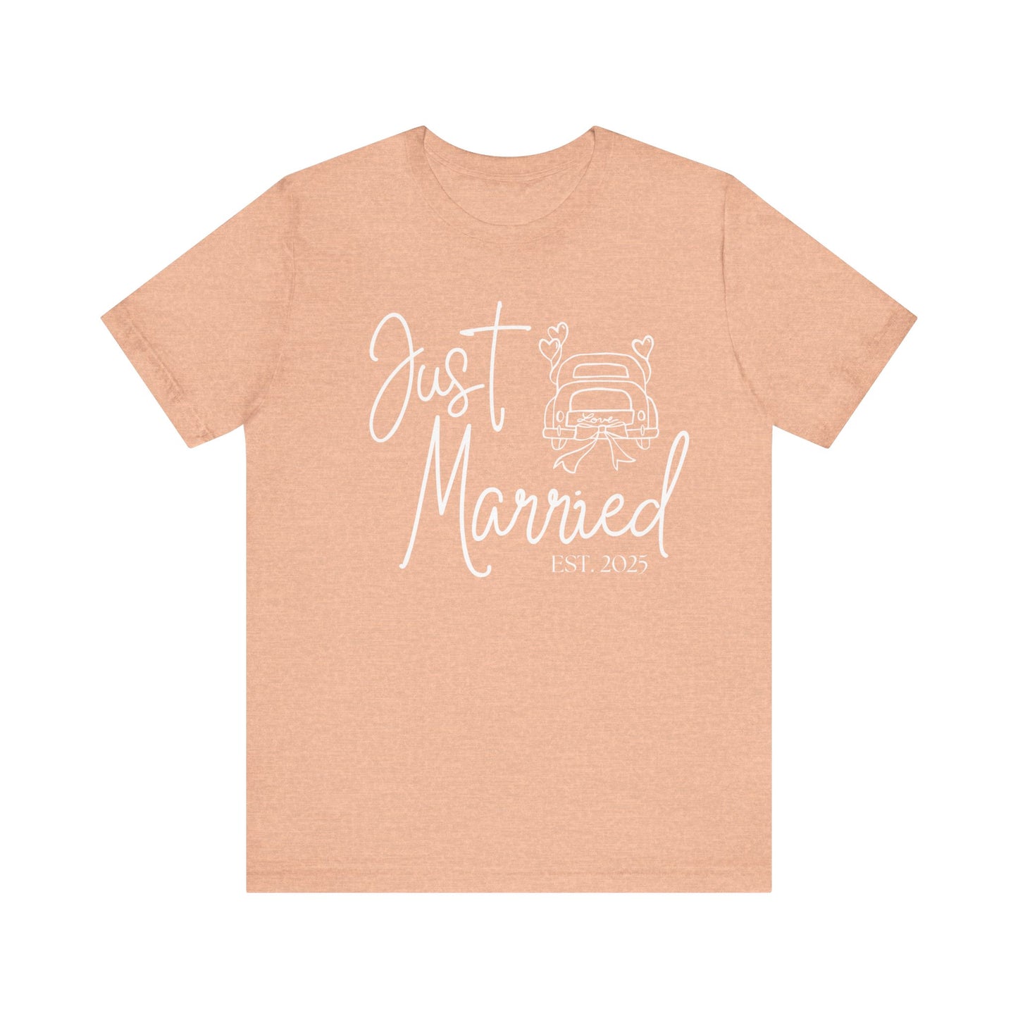 Just Married 2025 With Car White Text T-shirt