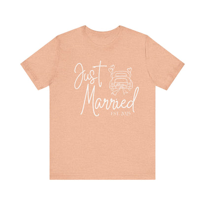 Just Married 2025 With Car White Text T-shirt