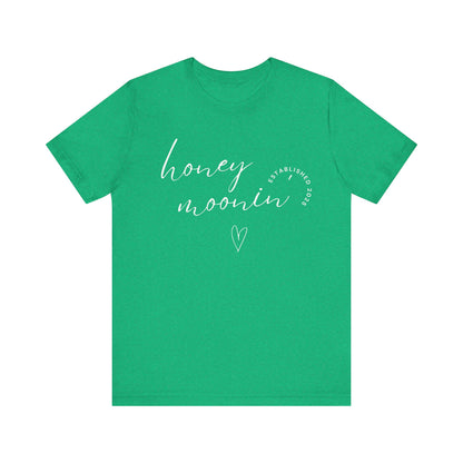 Honeymoonin' With Heart White Cursive Text T-shirt