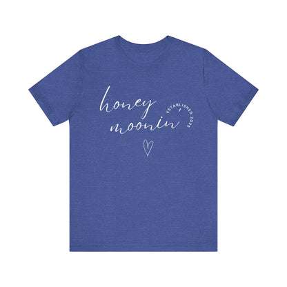 Honeymoonin' With Heart White Cursive Text T-shirt