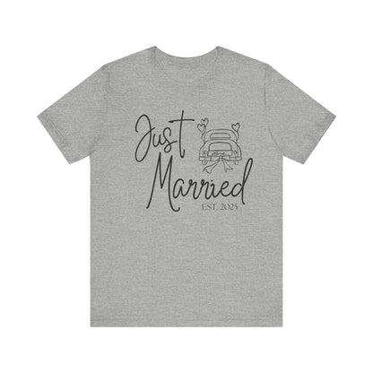 Just Married 2025 With Car Black Text T-shirt