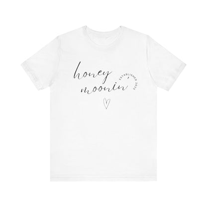 Honeymoonin' With Heart Cursive 2025 Black Text T-shirt