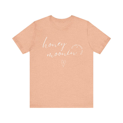 Honeymoonin' With Heart White Cursive Text T-shirt