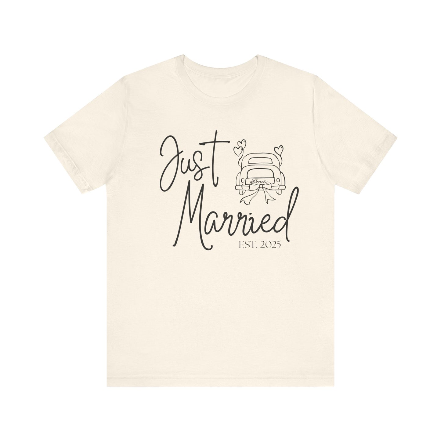 Just Married 2025 With Car Black Text T-shirt