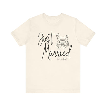 Just Married 2025 With Car Black Text T-shirt