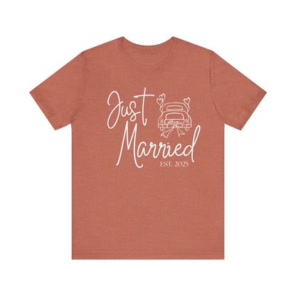 Just Married 2025 With Car White Text T-shirt