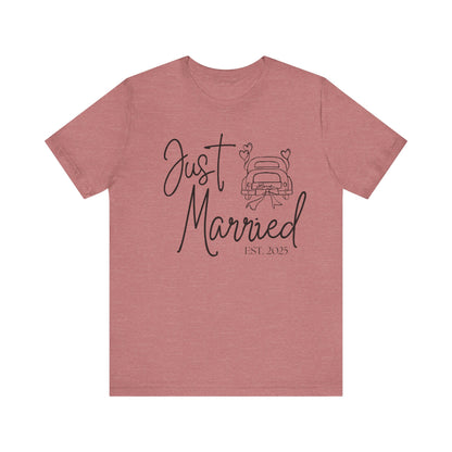 Just Married 2025 With Car Black Text T-shirt