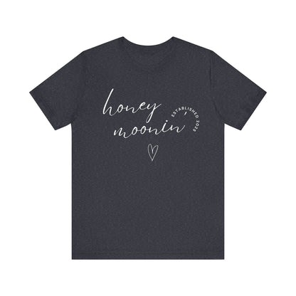 Honeymoonin' With Heart White Cursive Text T-shirt