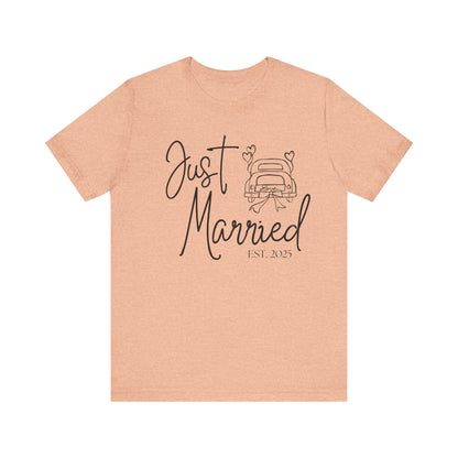 Just Married 2025 With Car Black Text T-shirt