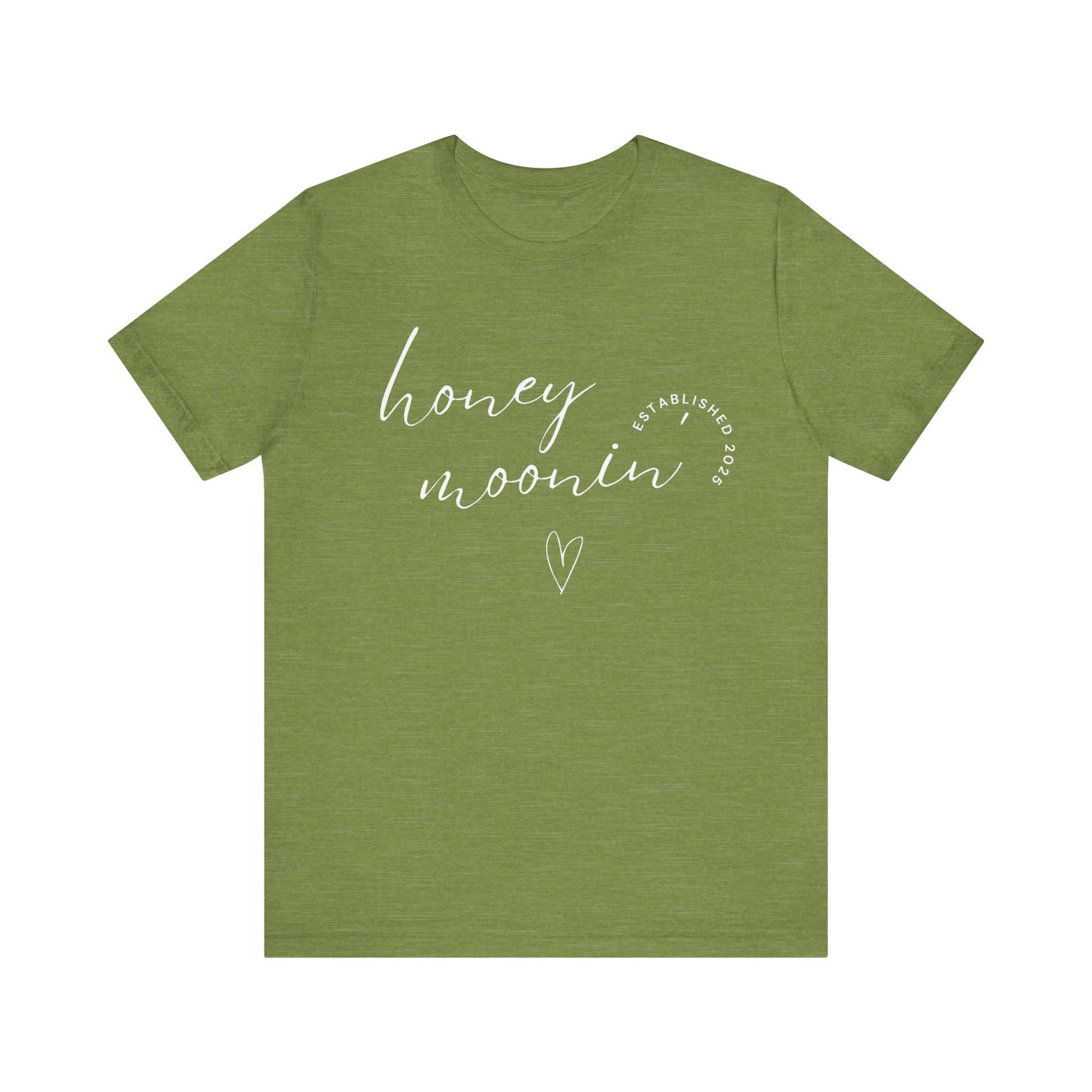 Honeymoonin' With Heart White Cursive Text T-shirt