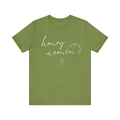 Honeymoonin' With Heart White Cursive Text T-shirt