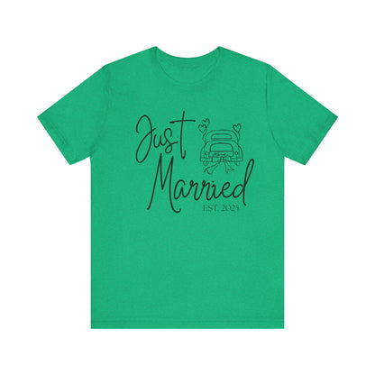 Just Married 2025 With Car Black Text T-shirt