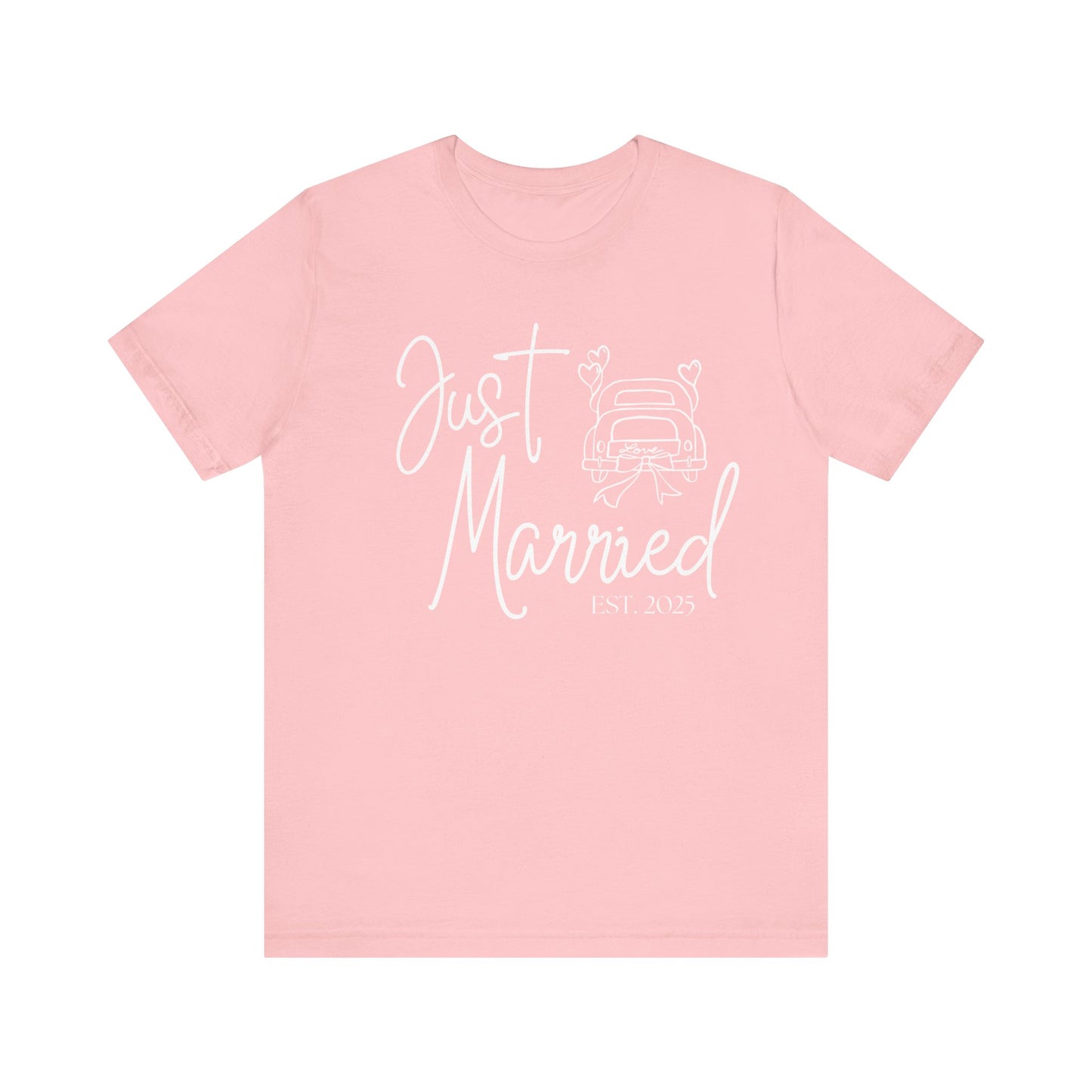 Just Married 2025 With Car White Text T-shirt