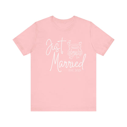 Just Married 2025 With Car White Text T-shirt