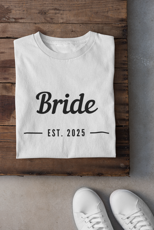 Bride Est. 2025 Black Text T-shirt